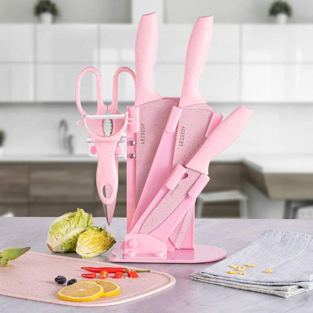 CUCHILLO CON BASE CAJA ROSA 7.0 COCINA