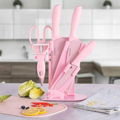 CUCHILLO CON BASE CAJA ROSA  7.0  COCINA