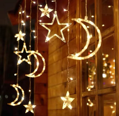 Cortina de Luces y Estrellas Amarillas 25.0 NAVIDAD