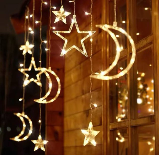 Cortina de Luces y Estrellas Amarillas 25.0 NAVIDAD