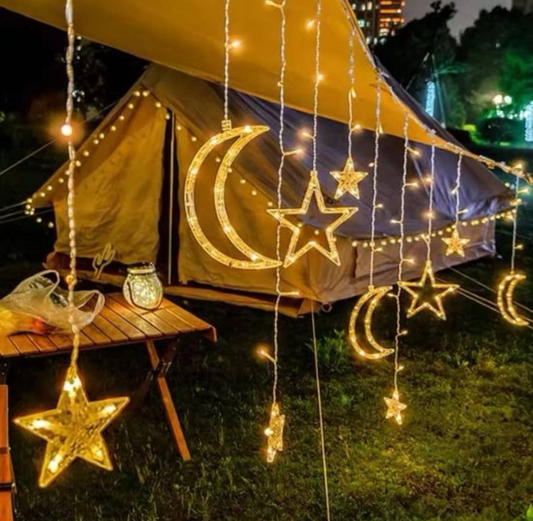 Cortina de Luces y Estrellas Amarillas 25.0 NAVIDAD
